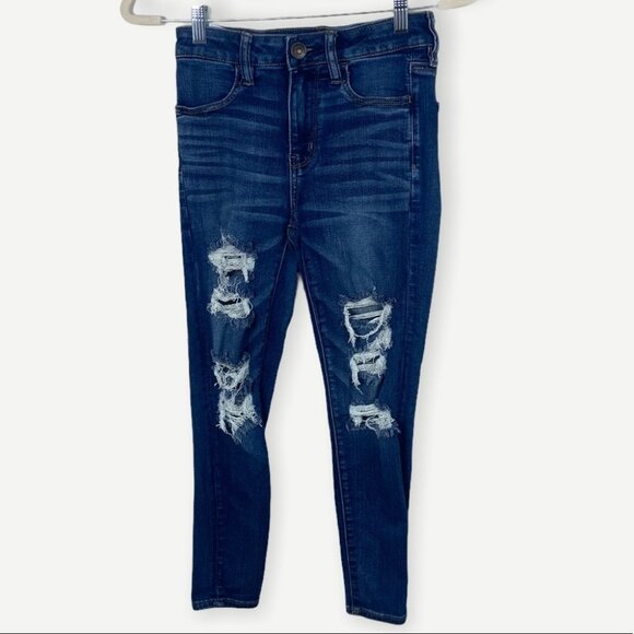 American Eagle Hi-Rise Distressed Jeggings‎ Size 4 X-Short Stretch Denim Jean - Picture 3 of 12